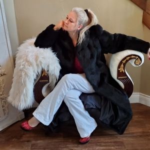 Extra Long Super Plush Black Rabbit Fur Coat